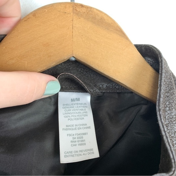 Genuine Leather Brown Moto Style Zip Up Mock Neck Jacket Sz M - Picture 6 of 9